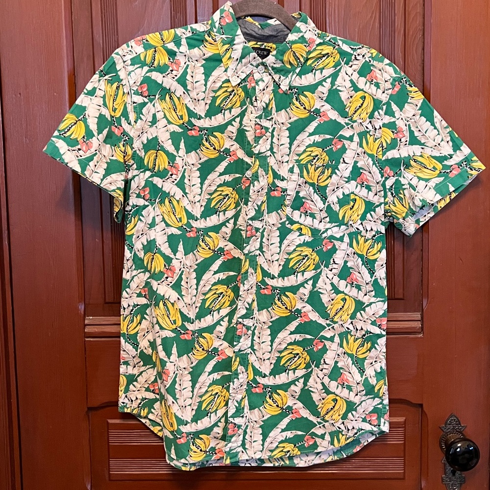 Mens j crew button down short sleeve green jungle shirt Medium